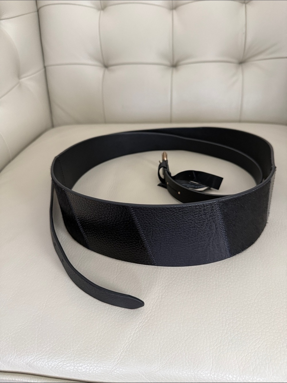 AllSaints Black Wide Leather Belt with Subtle Texture